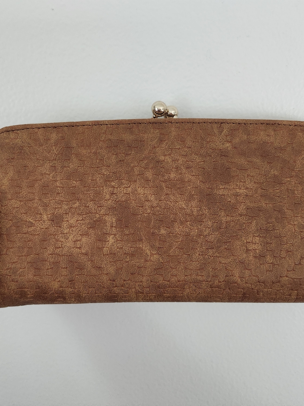 Brown Textured Frame Clutch with Gold Clasp - Women Bags